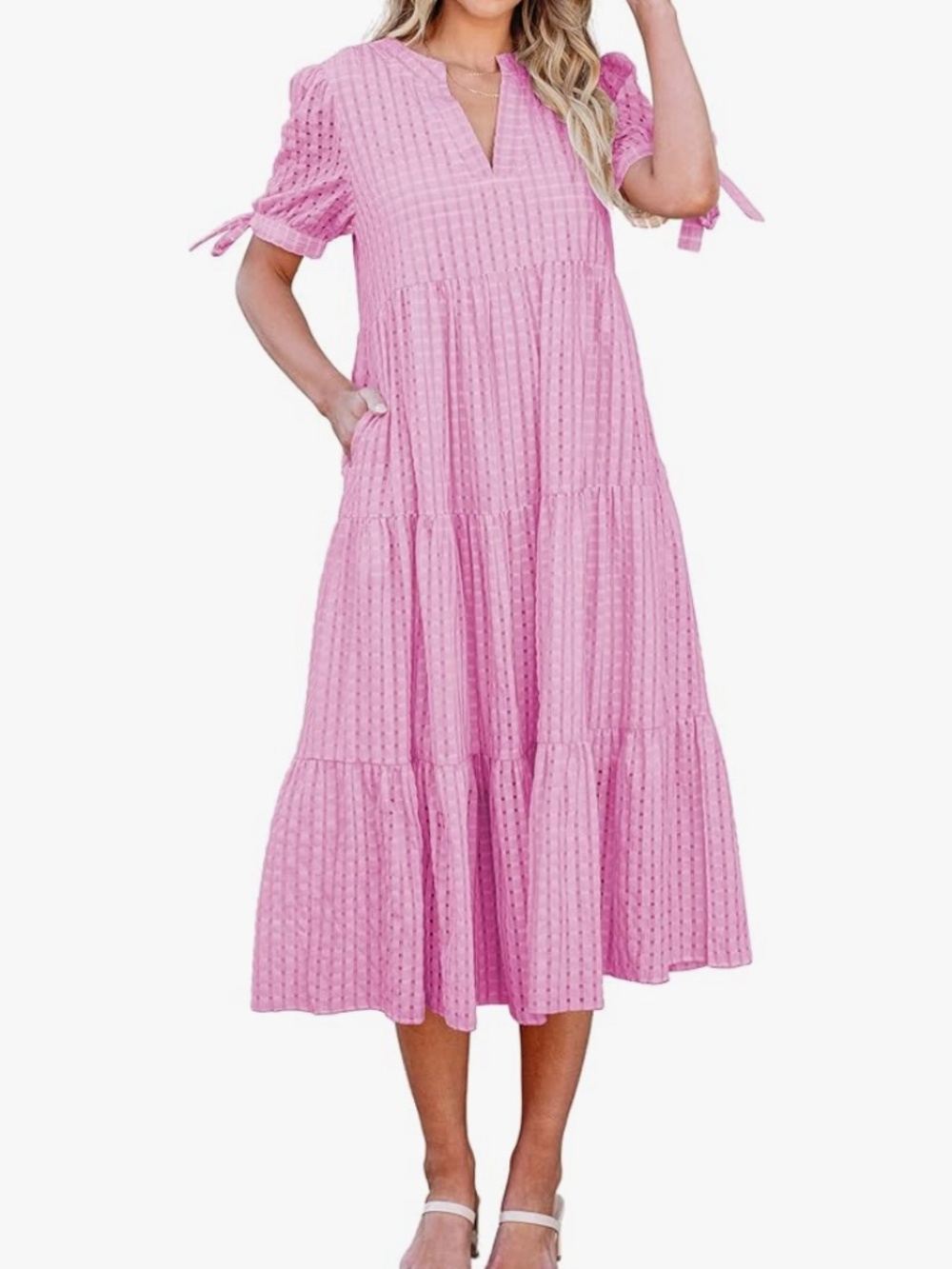 Pink gingham midi-dress